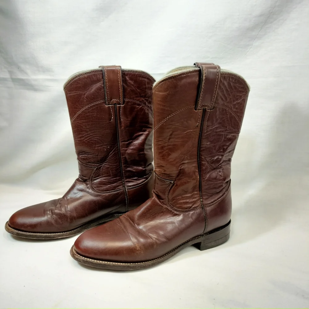 Justin Brown Leather‎ Roper Cowboy/Western Boots, Youth 5/women's 6